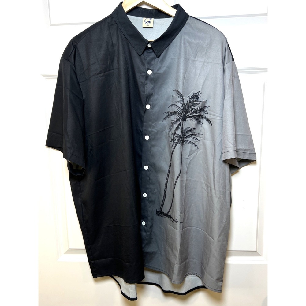 Hardaddy Men's Palm Tree Split Panel  Gradient Hawaiian Shirt 3XL – Black/Grey –